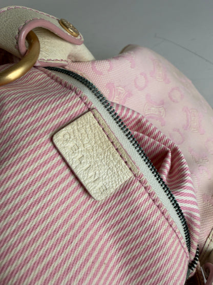 Vintage Celine Canvas Leather Trim Handbag Pink Cream Gold
