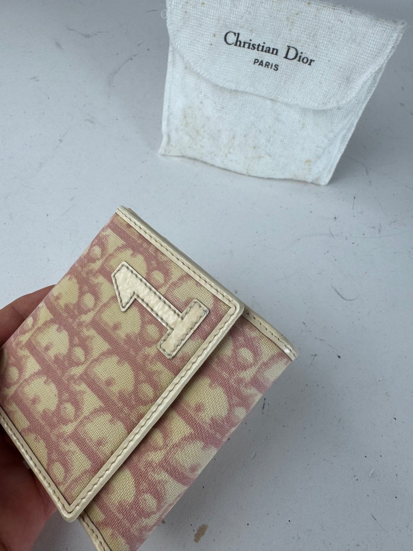 Vintage Dior Oblique Monogram Leather Wallet Pink White