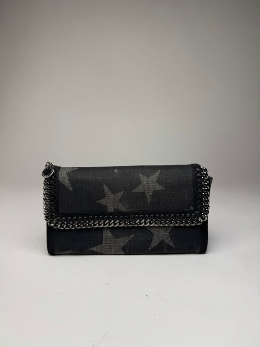 Vintage Stella Mc Cartney Star Emblossed Falabella Wallet Anthracite Black