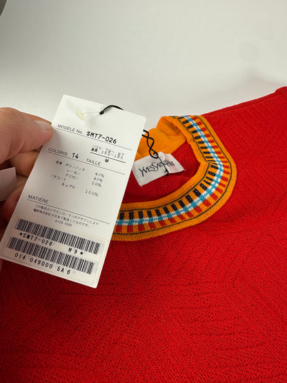 Vintage Yves Saint Laurent Knit Dress Red Multicolor M