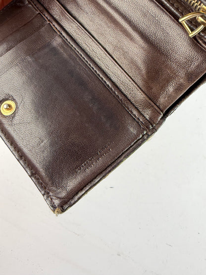 Vintage Bottega Veneta Intrecciato Woven Leather Bifold Wallet Dark Brown