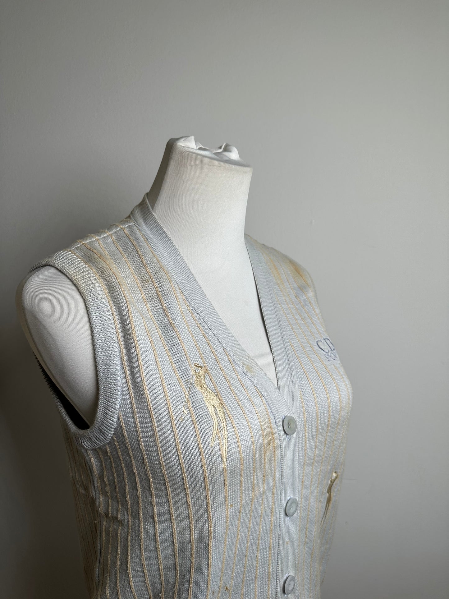Vintage Dior CD Sports Cotton Sleeveless Sweater Light Blue Cream M