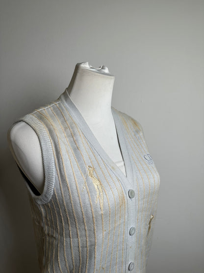 Vintage Dior CD Sports Cotton Sleeveless Sweater Light Blue Cream M