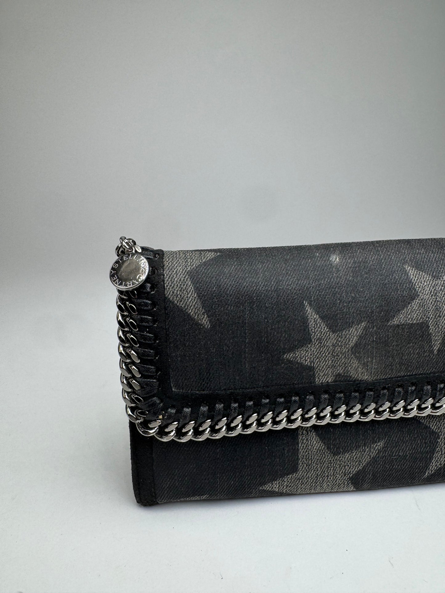 Vintage Stella Mc Cartney Star Emblossed Falabella Wallet Anthracite Black