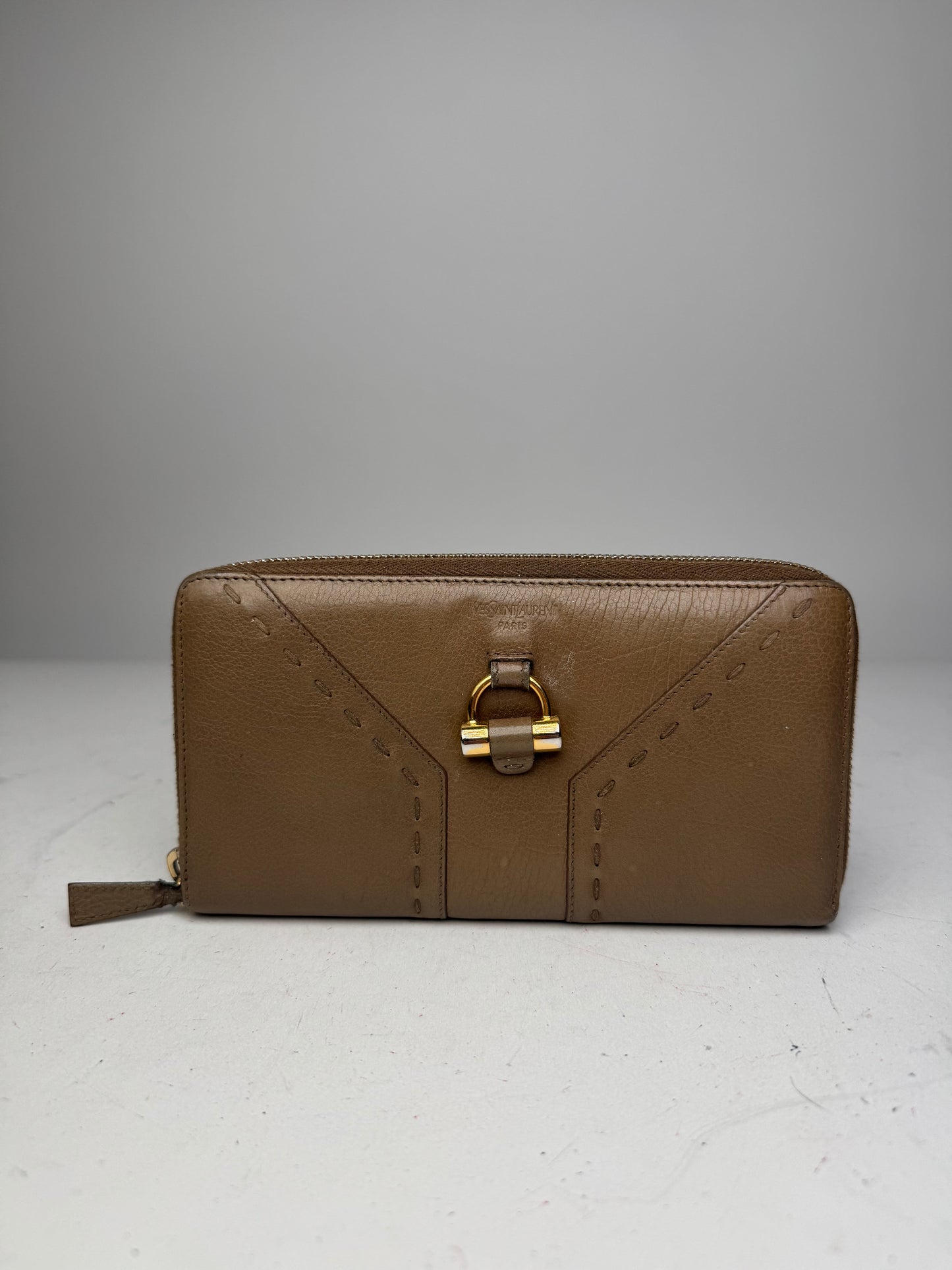 Vintage Yves Saint Laurent Zippy Leather Wallet Brown