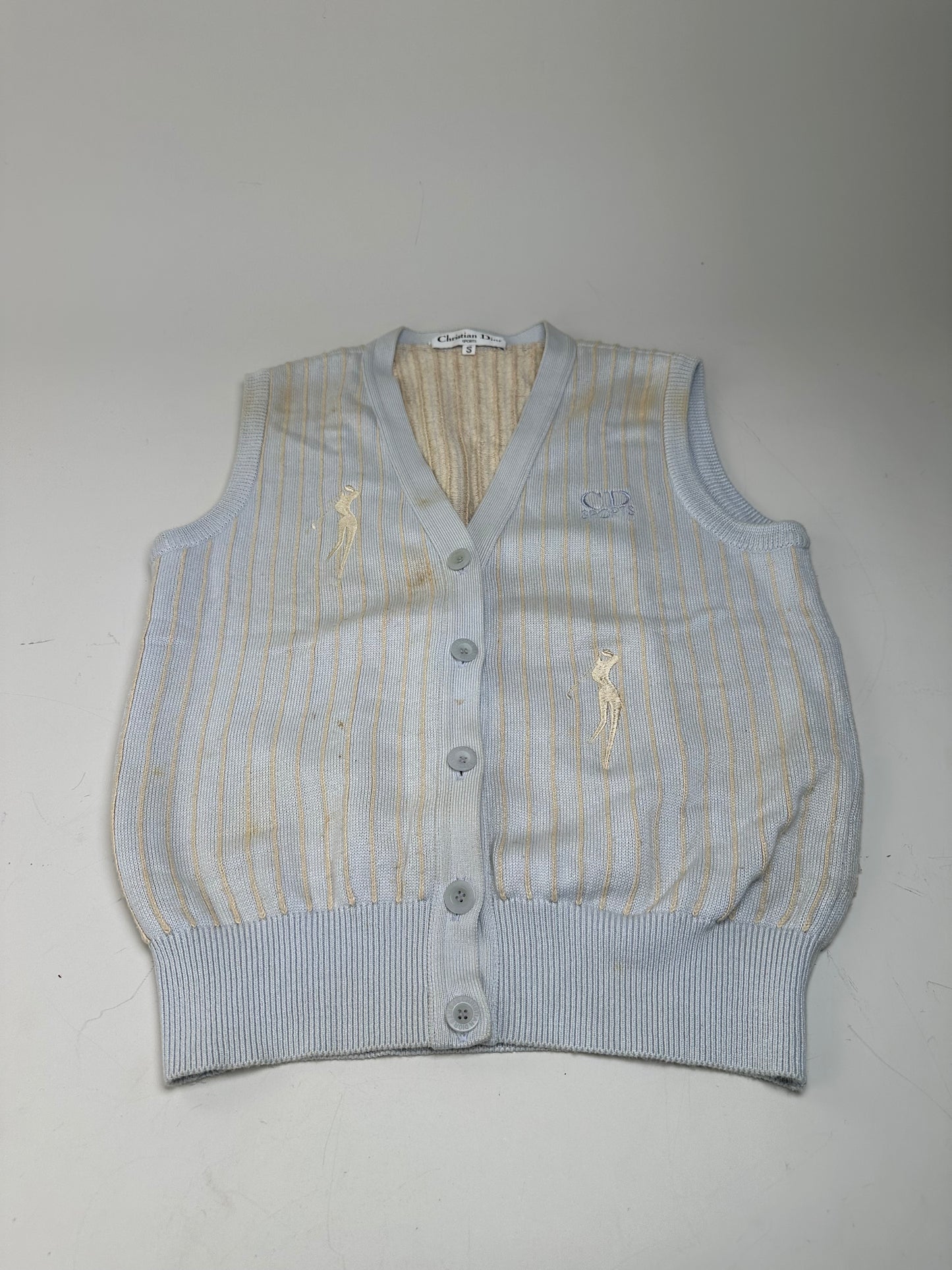 Vintage Dior CD Sports Cotton Sleeveless Sweater Light Blue Cream M