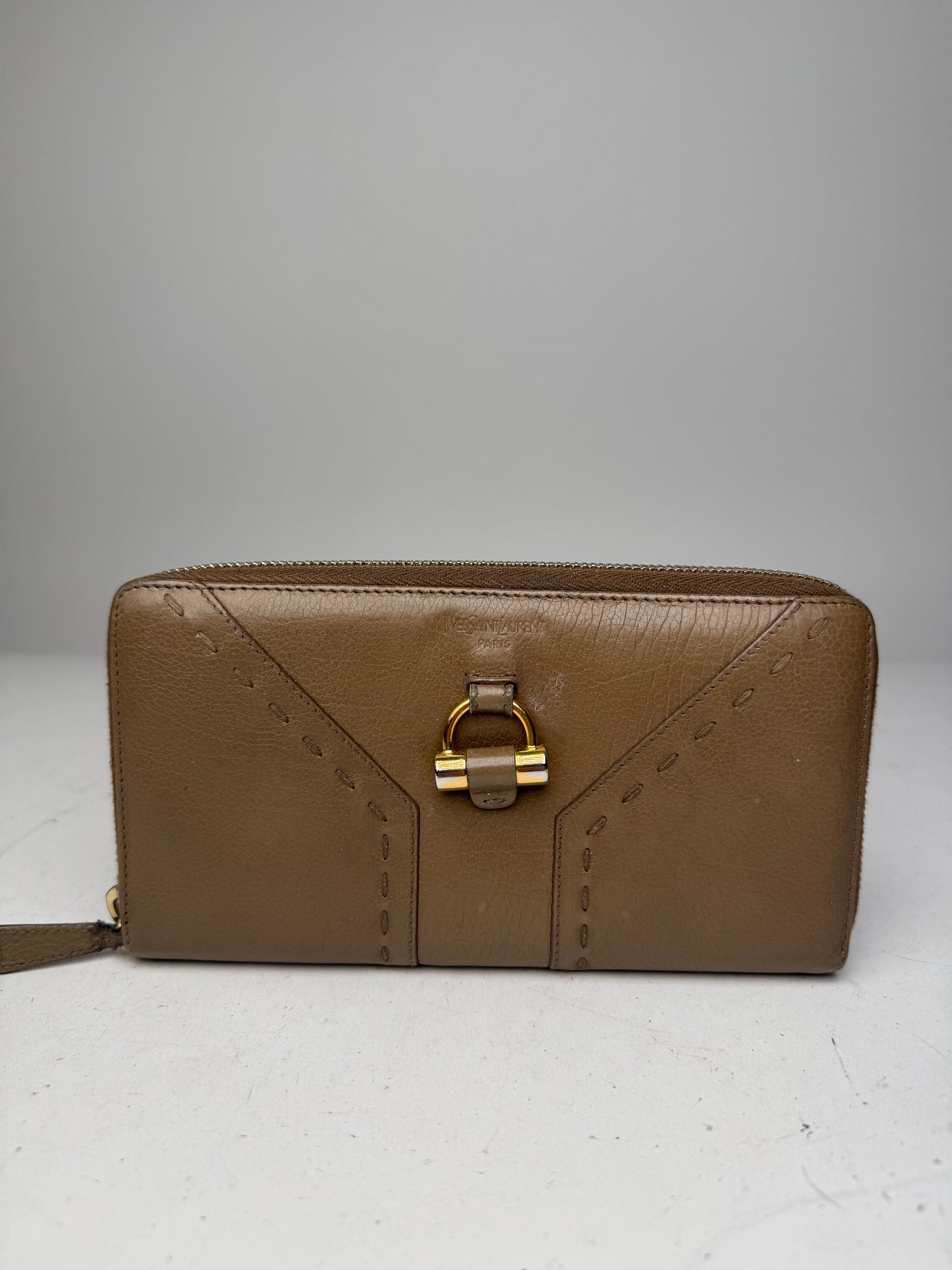 Vintage Yves Saint Laurent Zippy Leather Wallet Brown