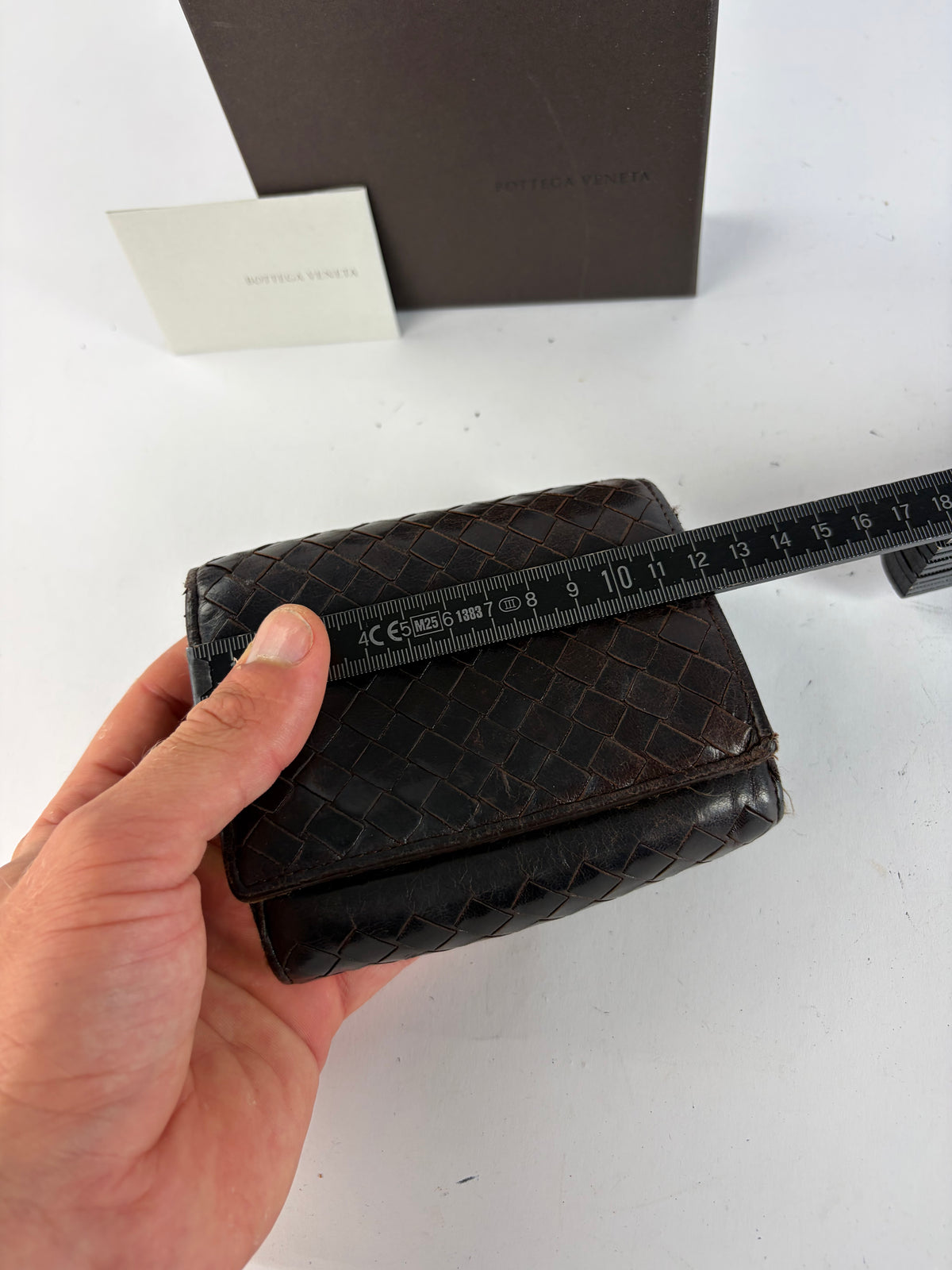 Vintage Bottega Veneta Intrecciato Woven Leather Bifold Wallet Dark Brown