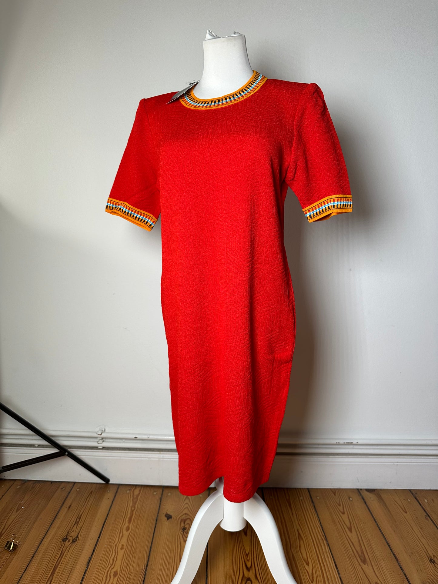 Vintage Yves Saint Laurent Knit Dress Red Multicolor M