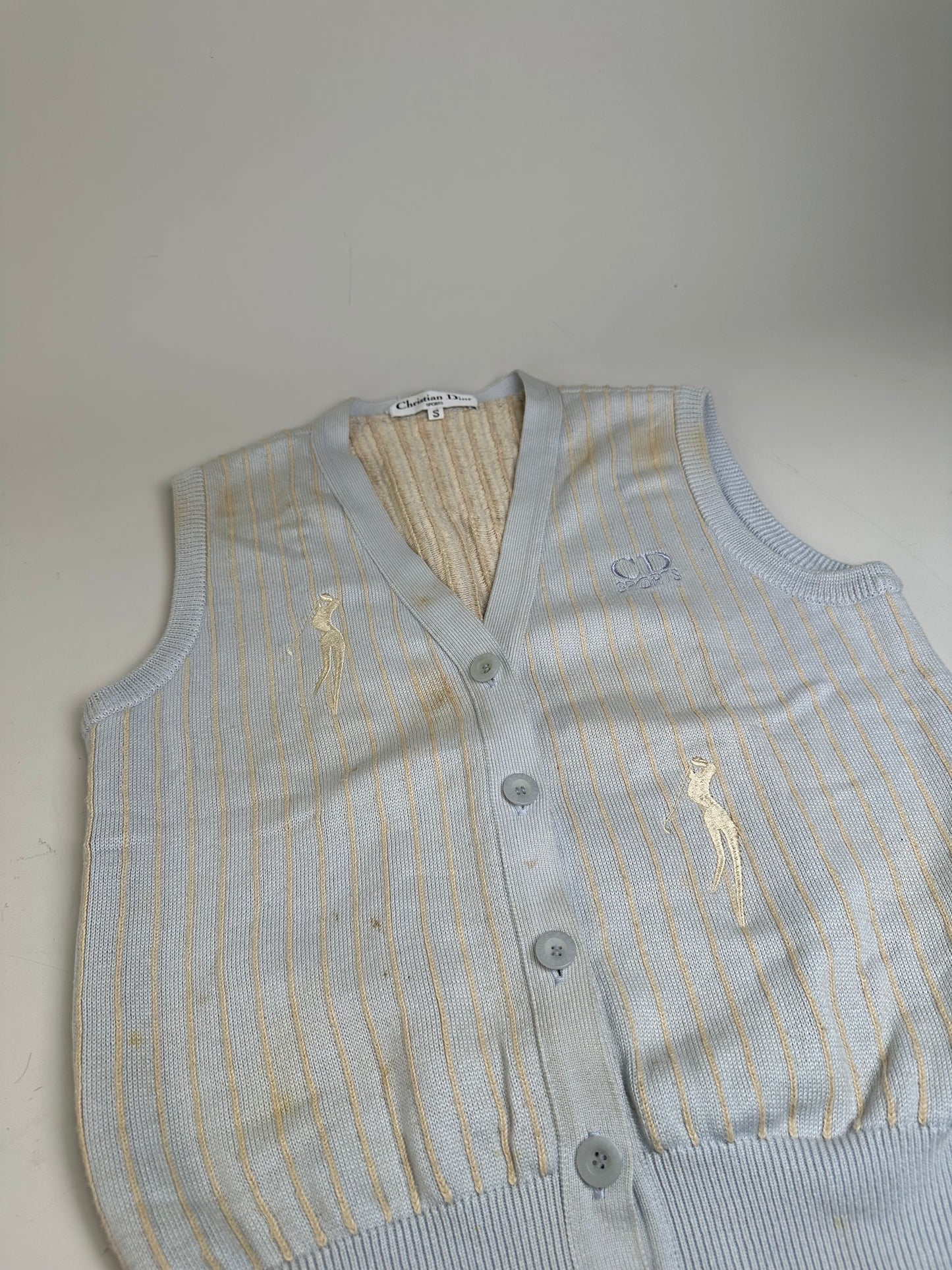 Vintage Dior CD Sports Cotton Sleeveless Sweater Light Blue Cream M