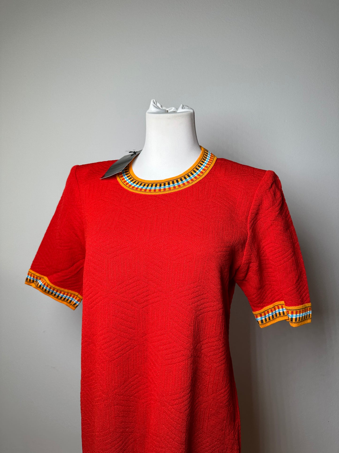 Vintage Yves Saint Laurent Knit Dress Red Multicolor M