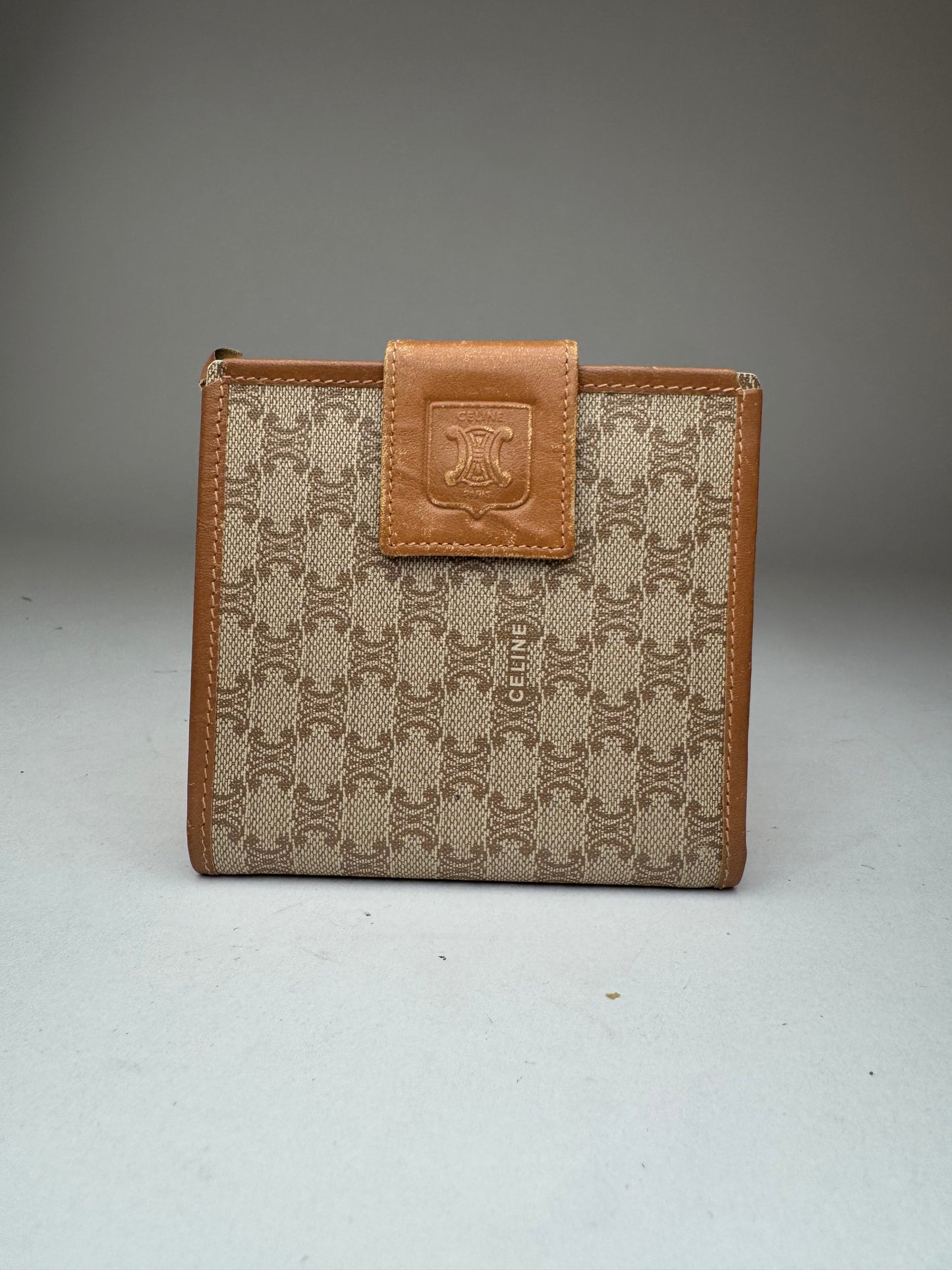 Vintage Celine Paris Monogram Leather wallet beige brown