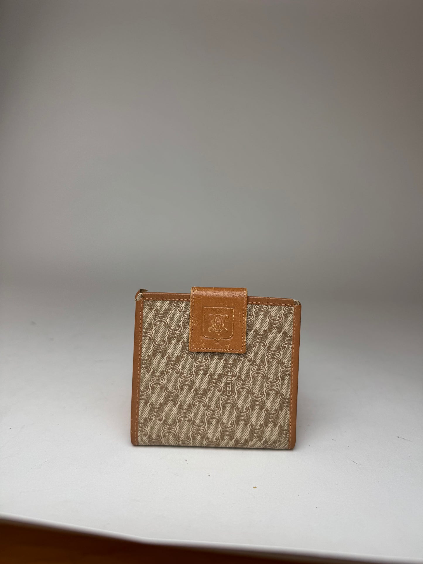 Vintage Celine Paris Monogram Leather wallet beige brown