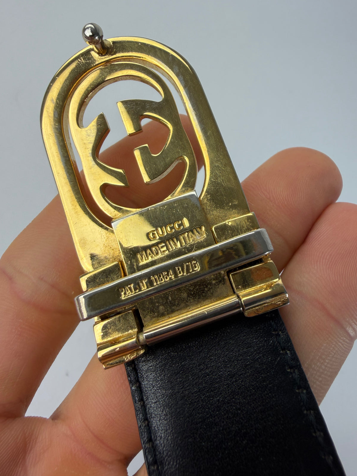 Vintage Gucci Leather Belt Interlocking G Buckle c. Late 1970s Dark Brown