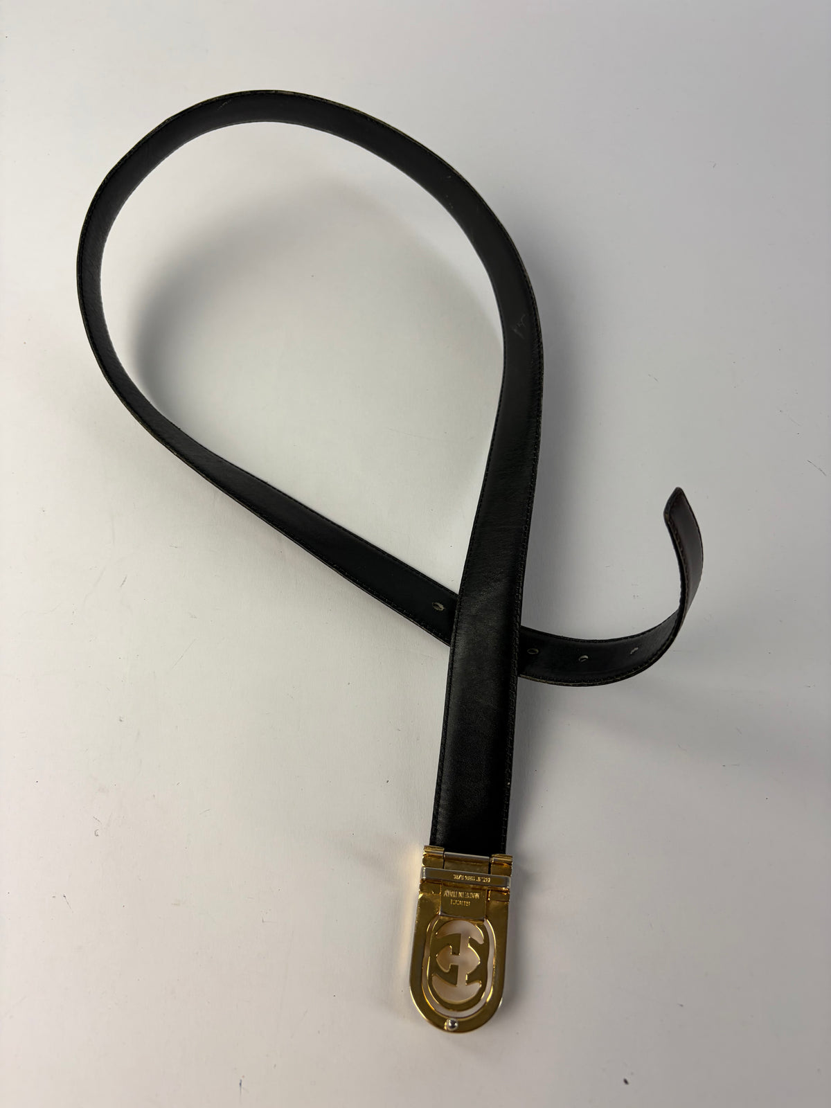 Vintage Gucci Leather Belt Interlocking G Buckle c. Late 1970s Dark Brown