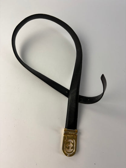 Vintage Gucci Leather Belt Interlocking G Buckle c. Late 1970s Dark Brown