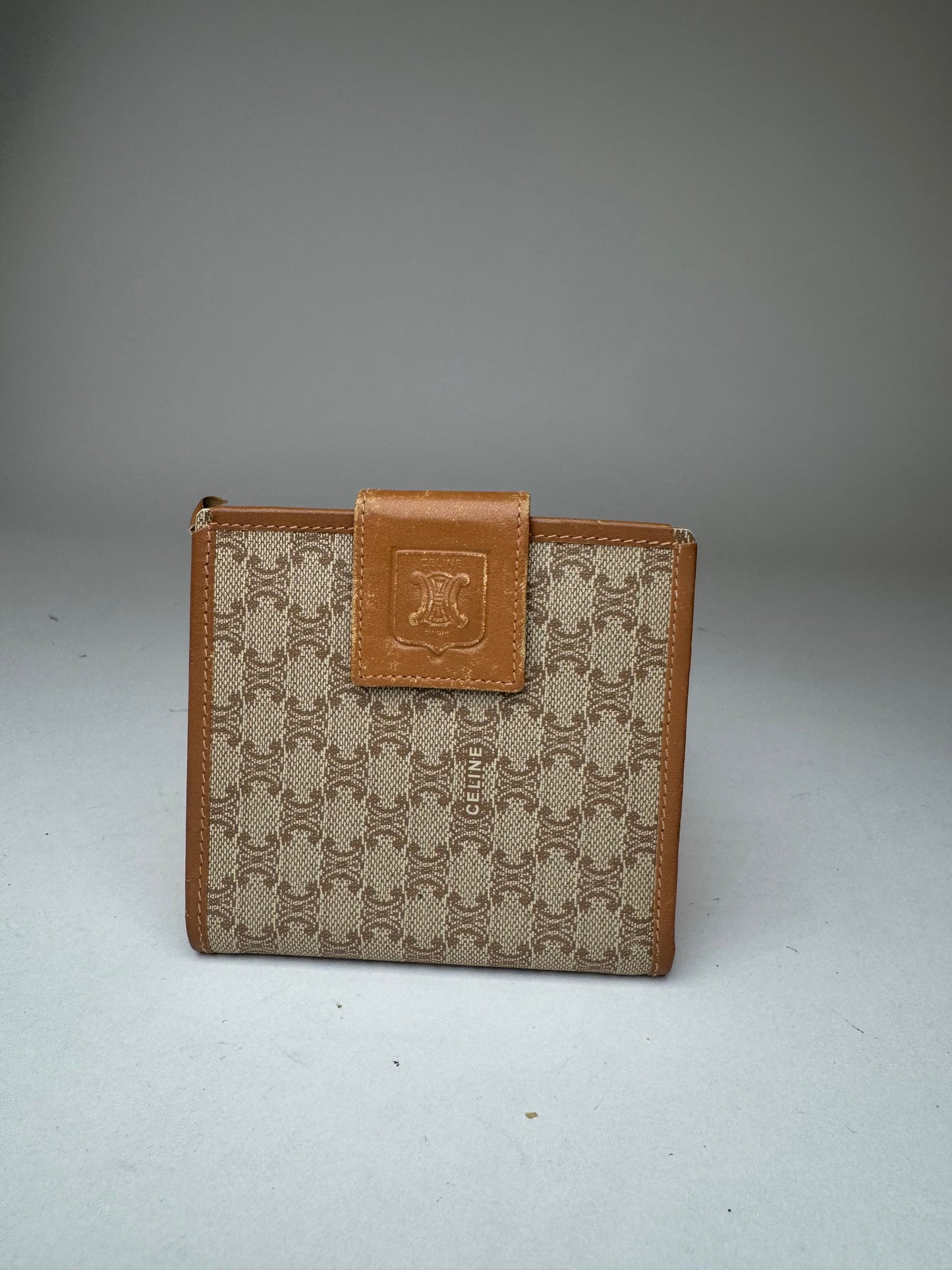 Vintage Celine Paris Monogram Leather wallet beige brown