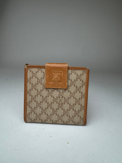 Vintage Celine Paris Monogram Leather wallet beige brown