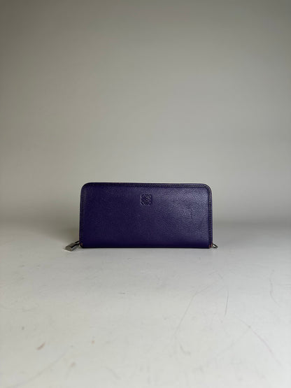 Vintage Loewe Leather Zip Wallet Purple Silver