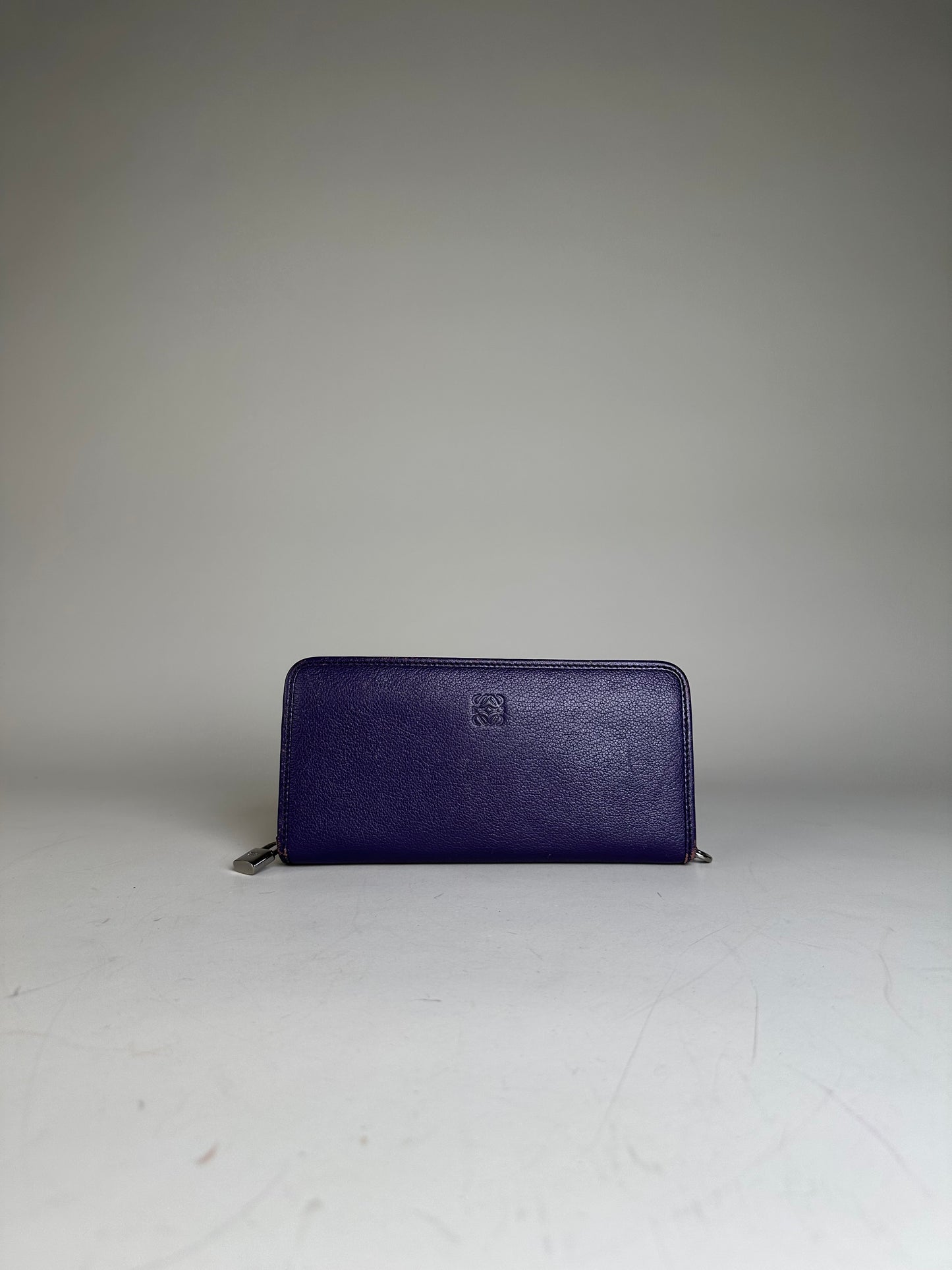 Vintage Loewe Leather Zip Wallet Purple Silver
