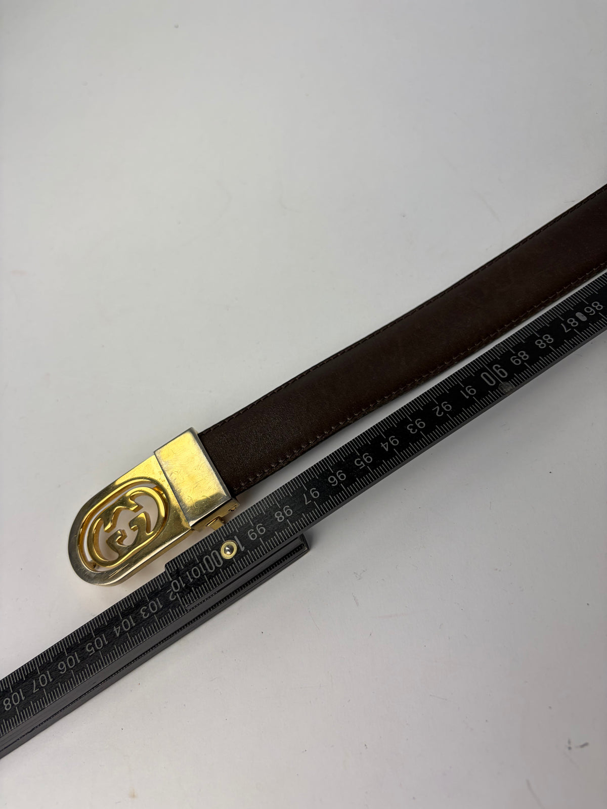 Vintage Gucci Leather Belt Interlocking G Buckle c. Late 1970s Dark Brown