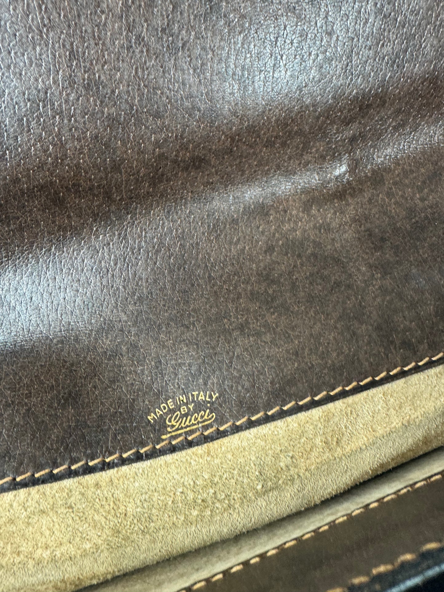 Vintage Gucci Monogram Leather Bruefcase Brown Golden