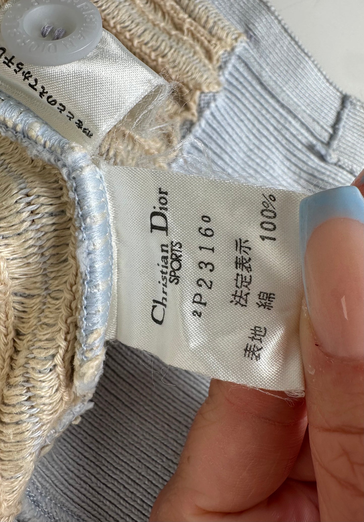 Vintage Dior CD Sports Cotton Sleeveless Sweater Light Blue Cream M