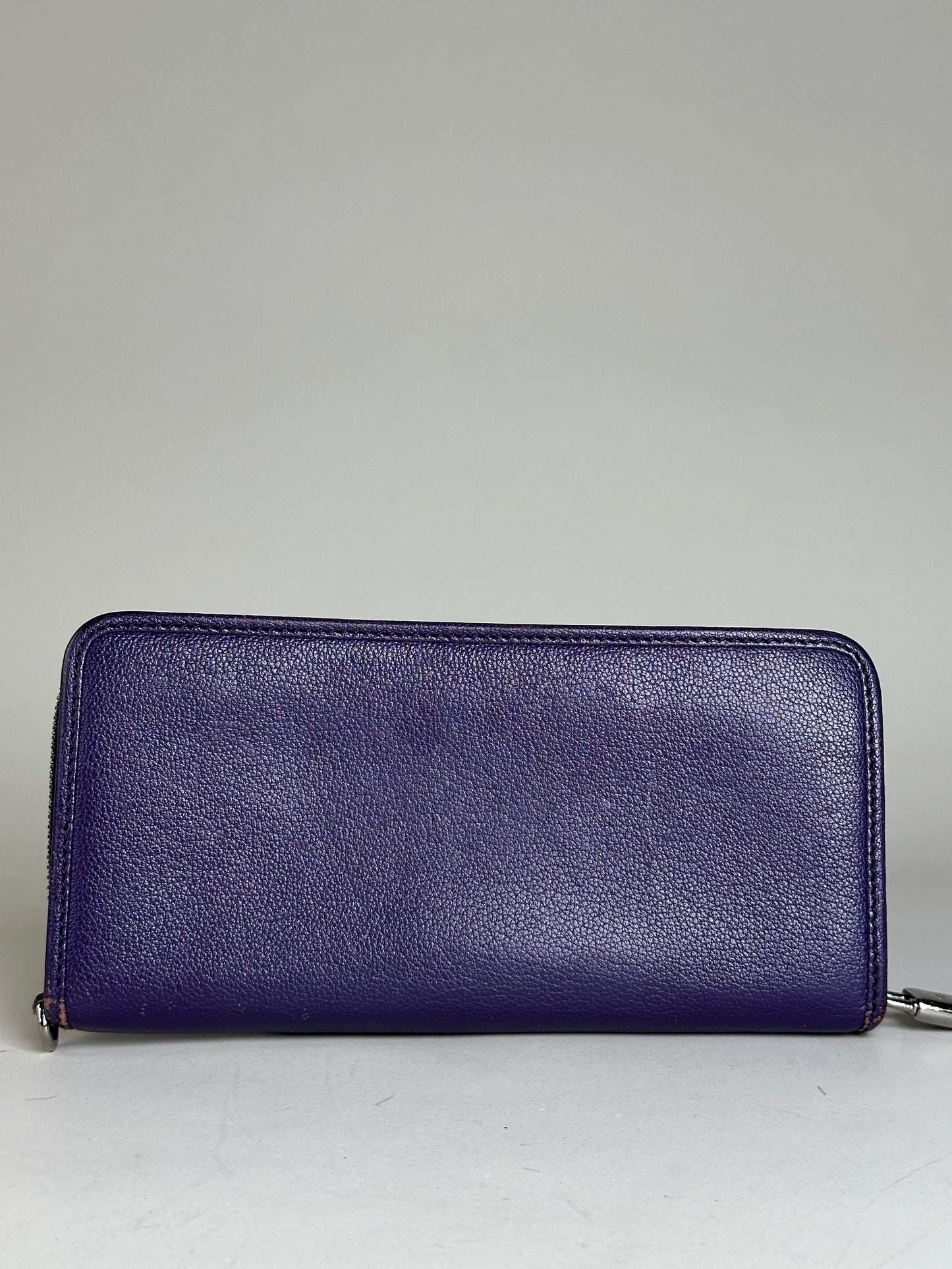 Vintage Loewe Leather Zip Wallet Purple Silver