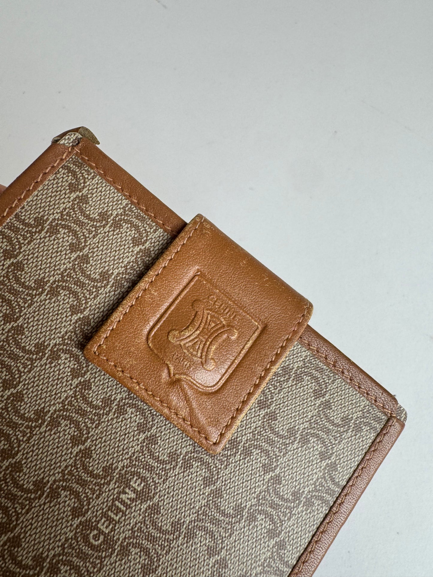 Vintage Celine Paris Monogram Leather wallet beige brown