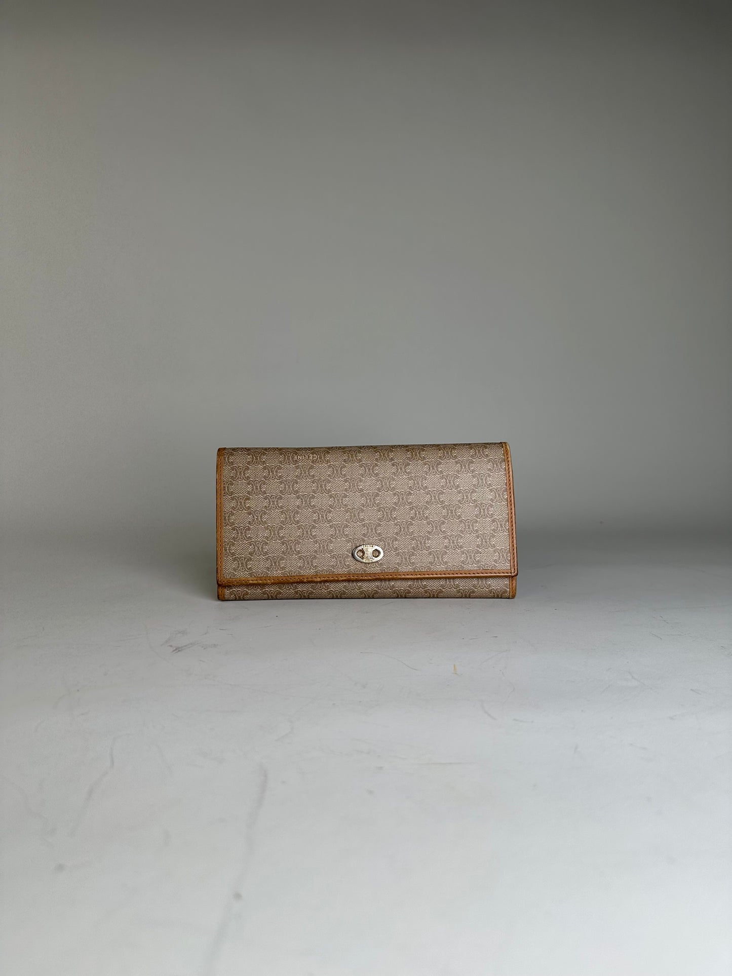 Vintage Celine Macadam Canvas Wallet Beige Tan