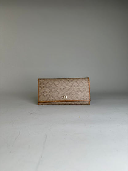 Vintage Celine Macadam Canvas Wallet Beige Tan