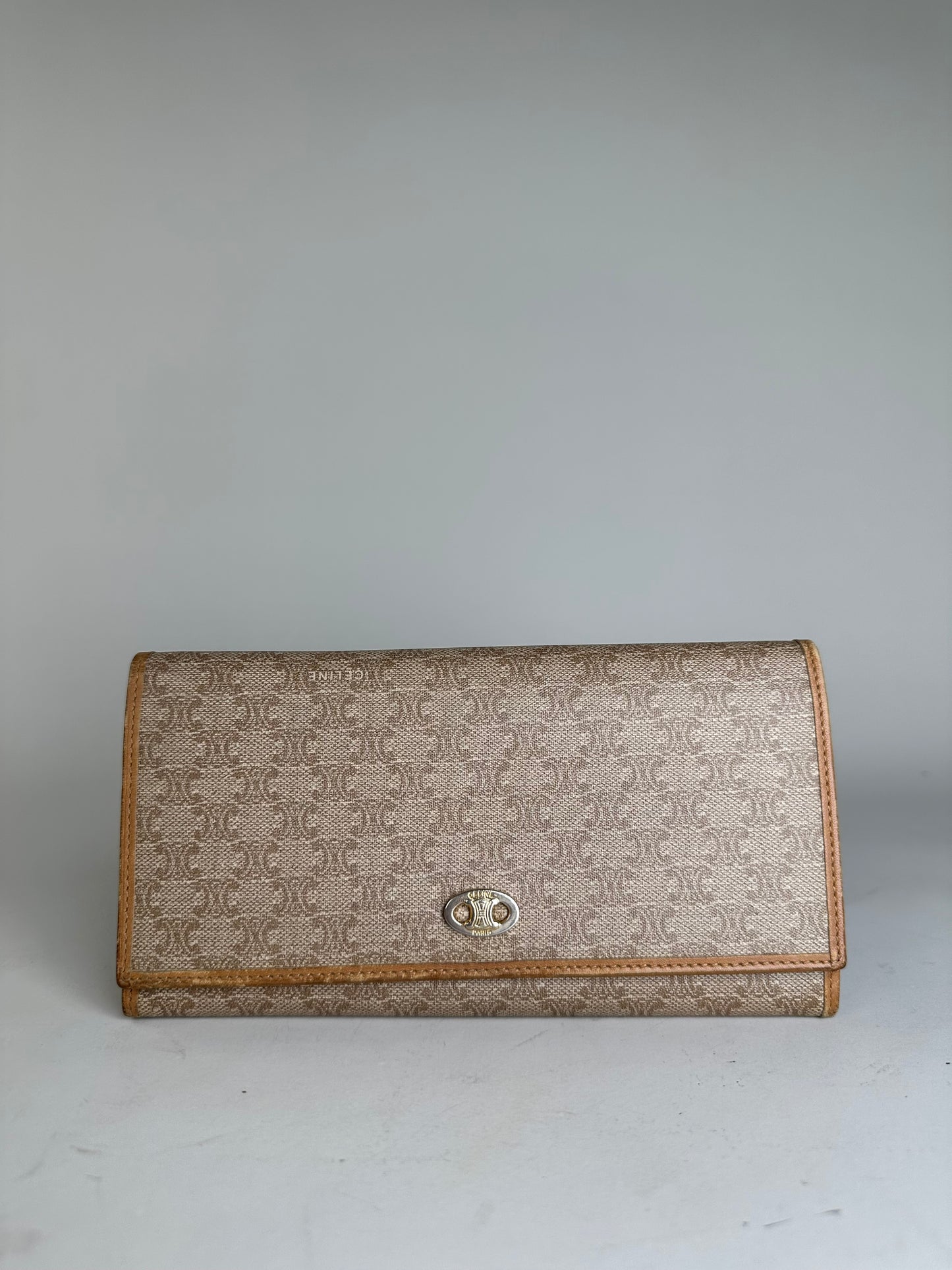 Vintage Celine Macadam Canvas Wallet Beige Tan
