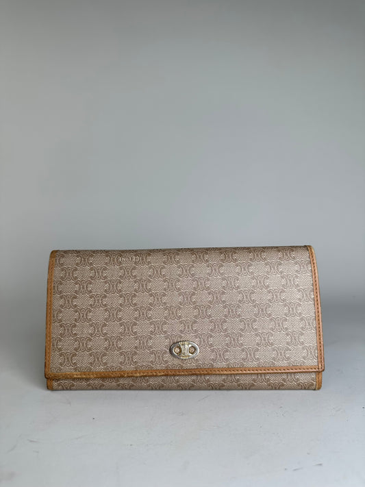Vintage Celine Macadam Canvas Wallet Beige Tan