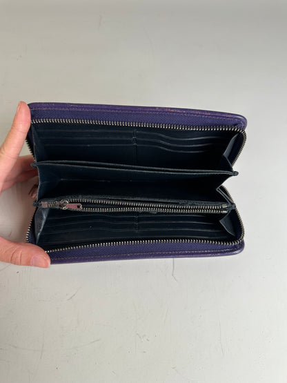 Vintage Loewe Leather Zip Wallet Purple Silver