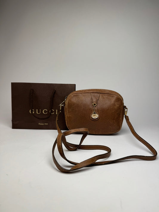 Vintage Gucci Leather Shoulder Bag Brown