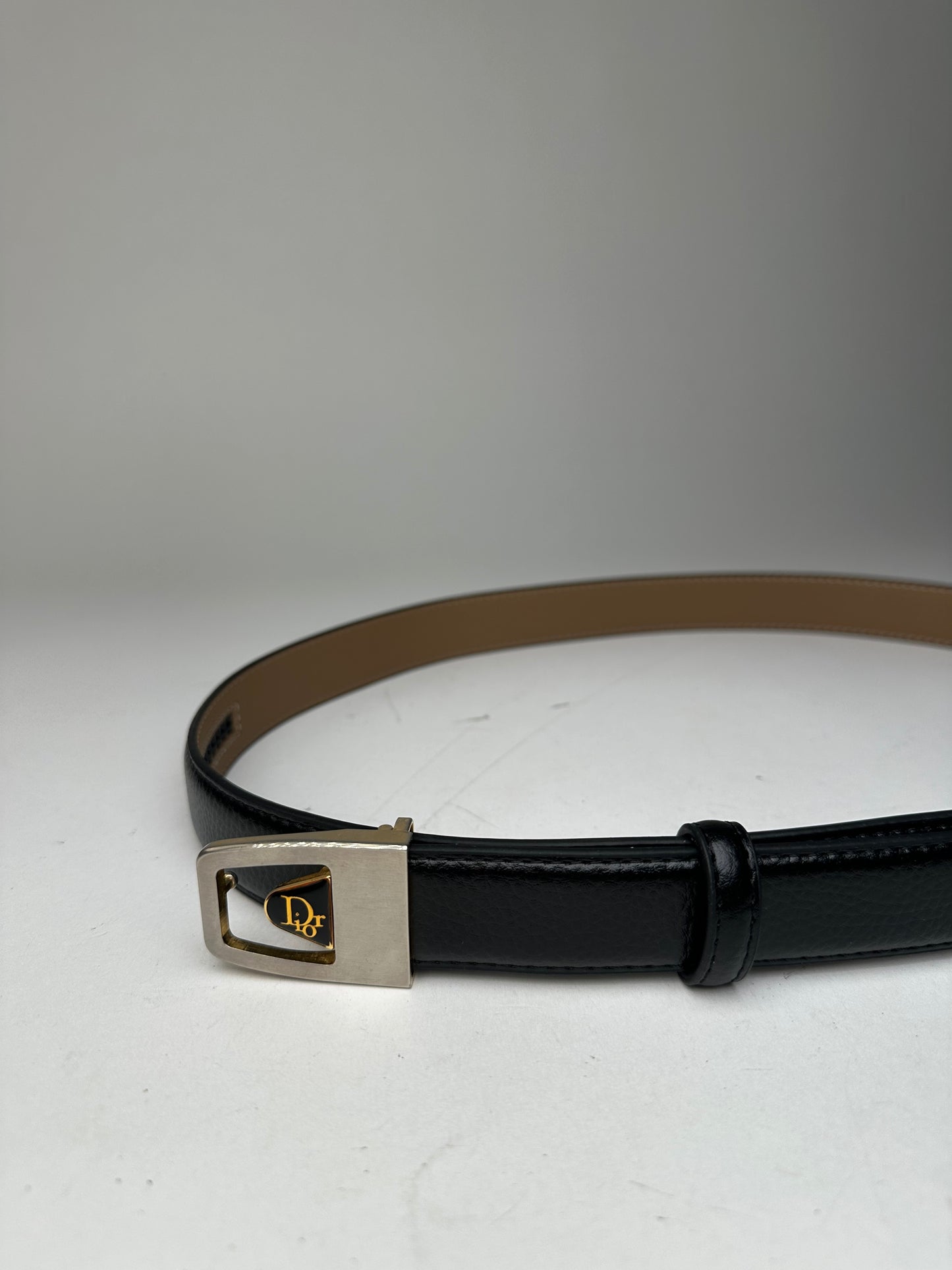 Vintage Dior Snake Emblossed Leather Belt Black