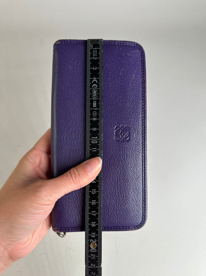 Vintage Loewe Leather Zip Wallet Purple Silver