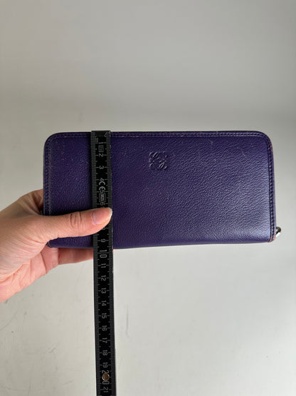 Vintage Loewe Leather Zip Wallet Purple Silver