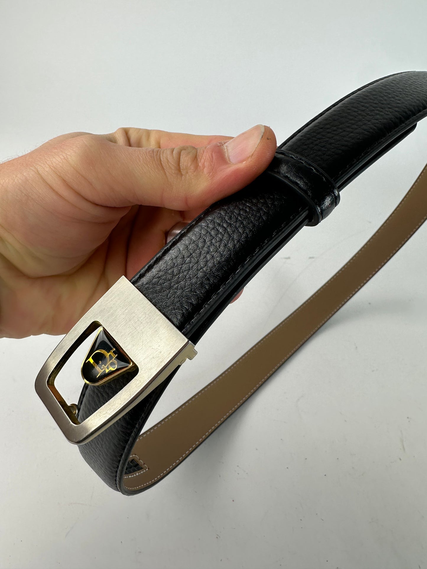 Vintage Dior Snake Emblossed Leather Belt Black