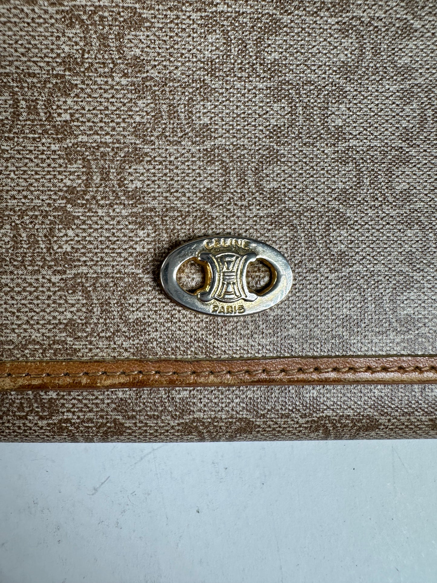 Vintage Celine Macadam Canvas Wallet Beige Tan