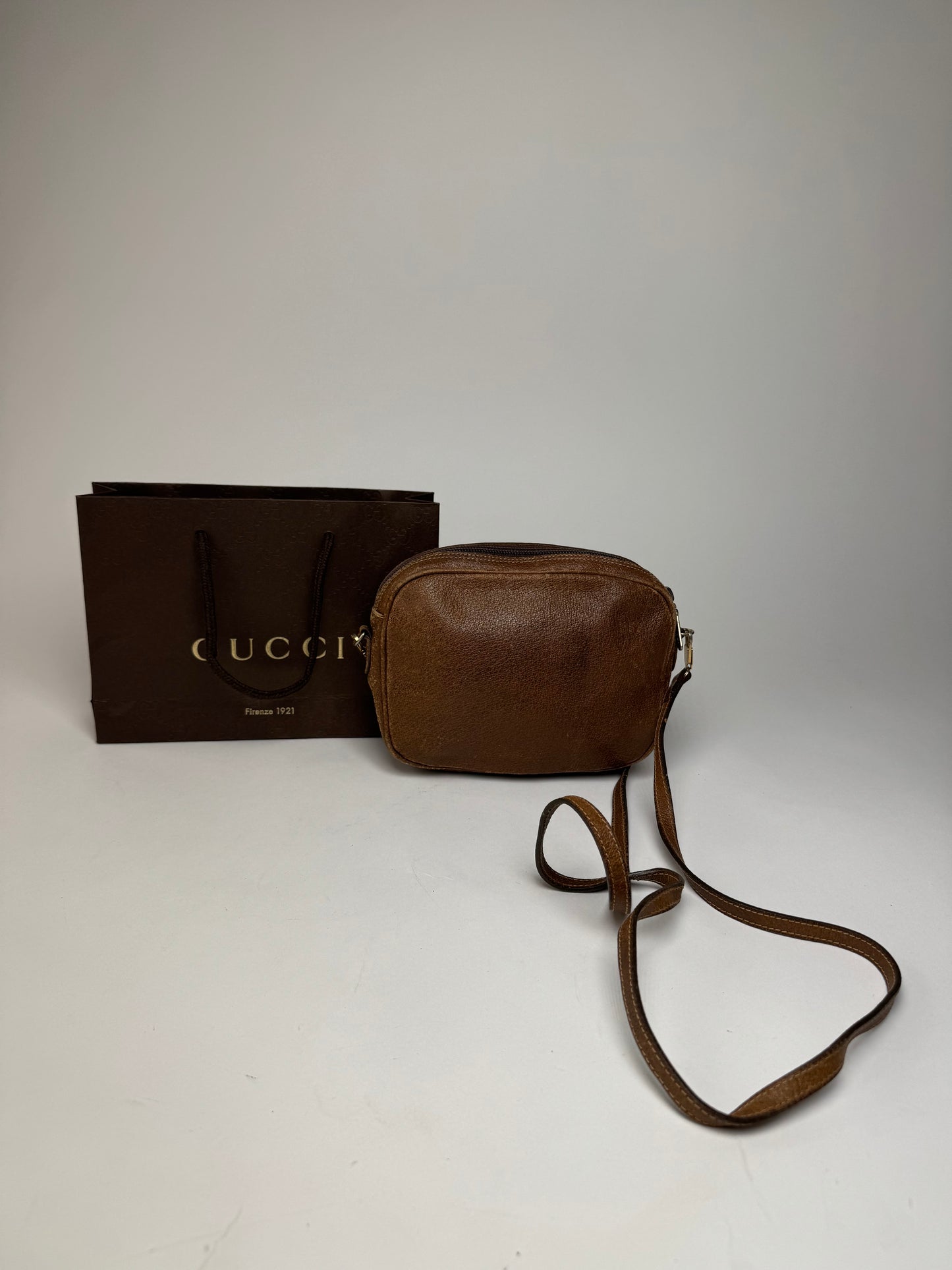 Vintage Gucci Leather Shoulder Bag Brown