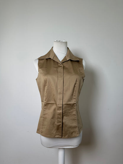 Vintage Burberry Sleeveless Cotton Blend Blouse Beige L