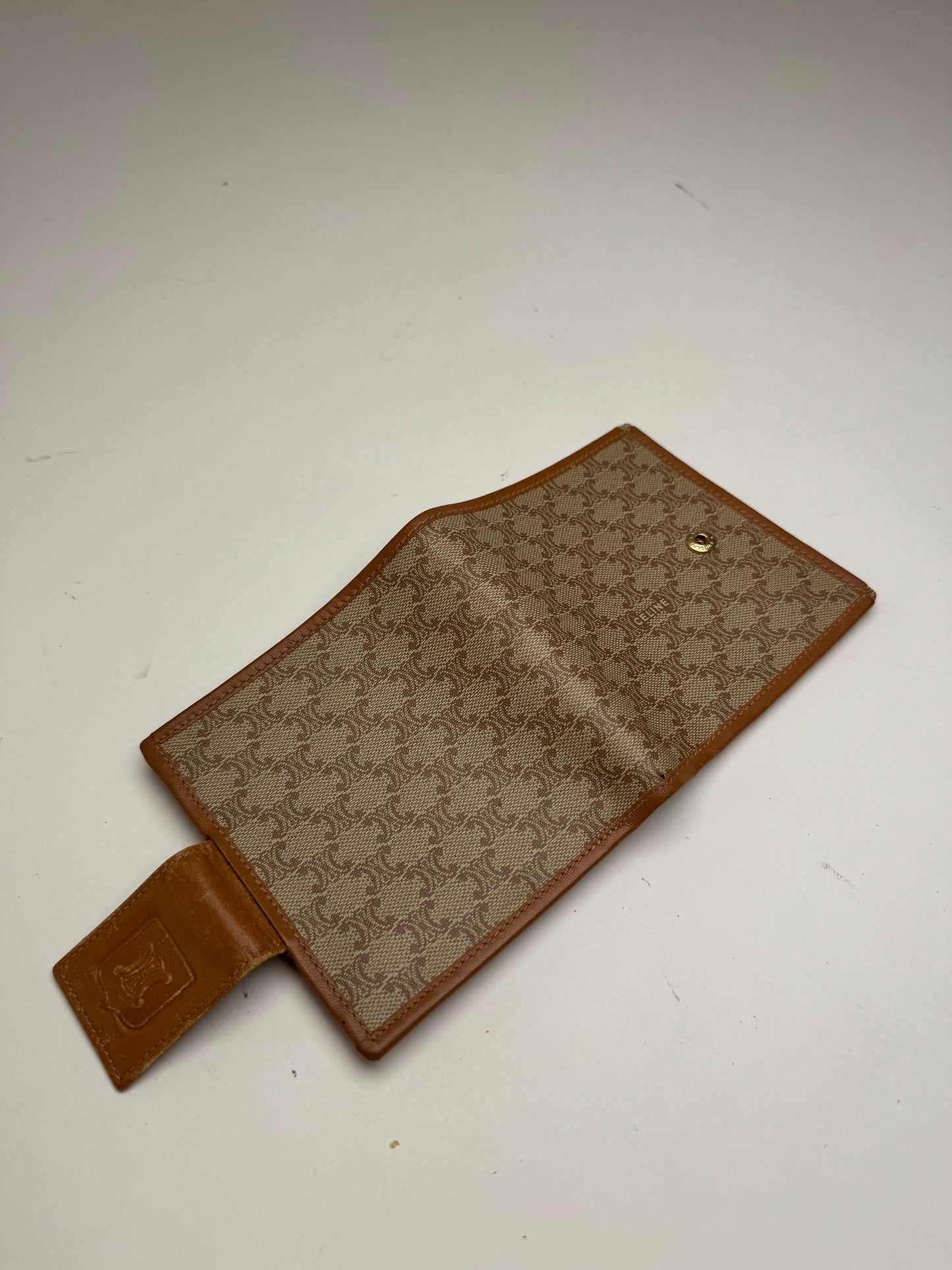 Vintage Celine Paris Monogram Leather wallet beige brown