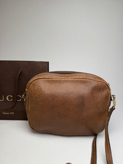 Vintage Gucci Leather Shoulder Bag Brown