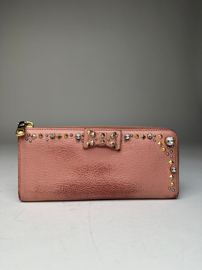 Vintage Miu Miu Studded Leather Zippy Wallet Pink