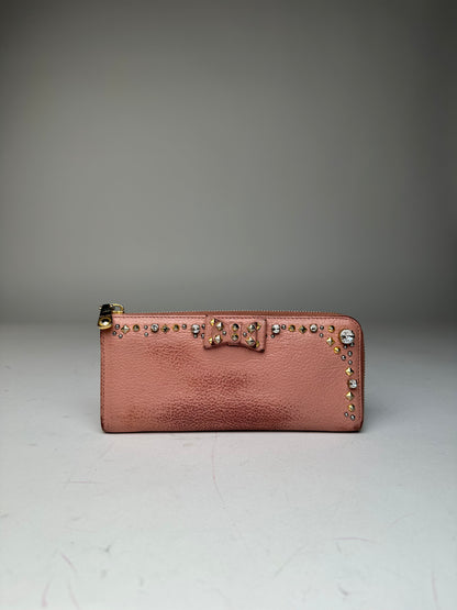 Vintage Miu Miu Studded Leather Zippy Wallet Pink