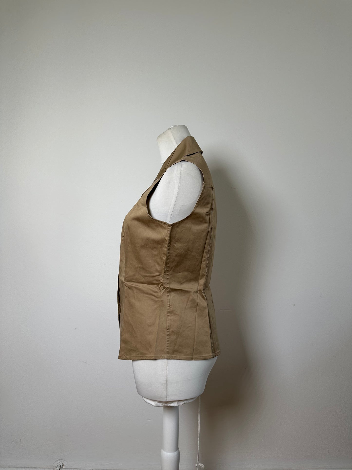 Vintage Burberry Sleeveless Cotton Blend Blouse Beige L