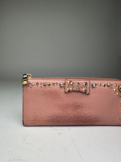 Vintage Miu Miu Studded Leather Zippy Wallet Pink