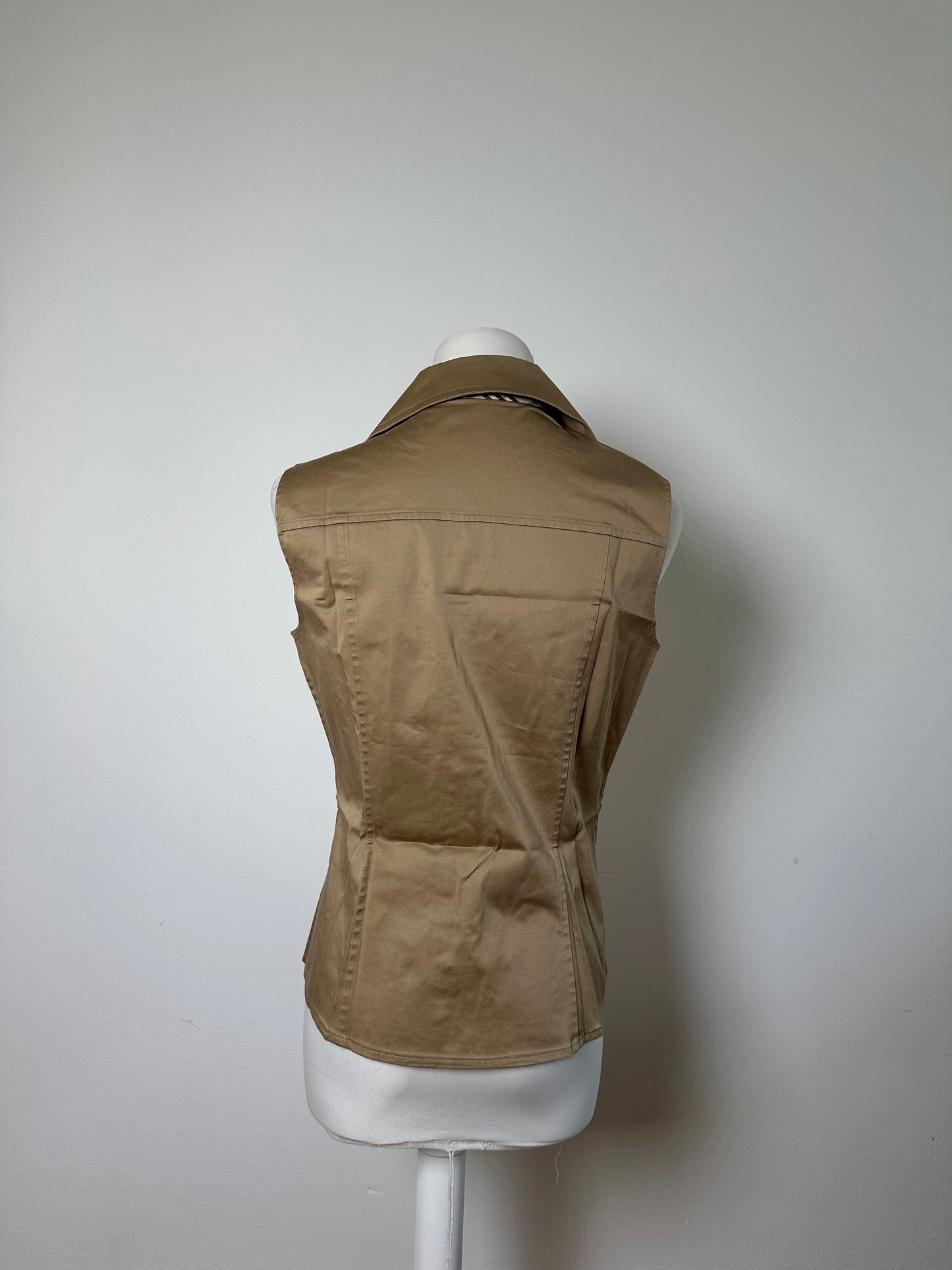Vintage Burberry Sleeveless Cotton Blend Blouse Beige L