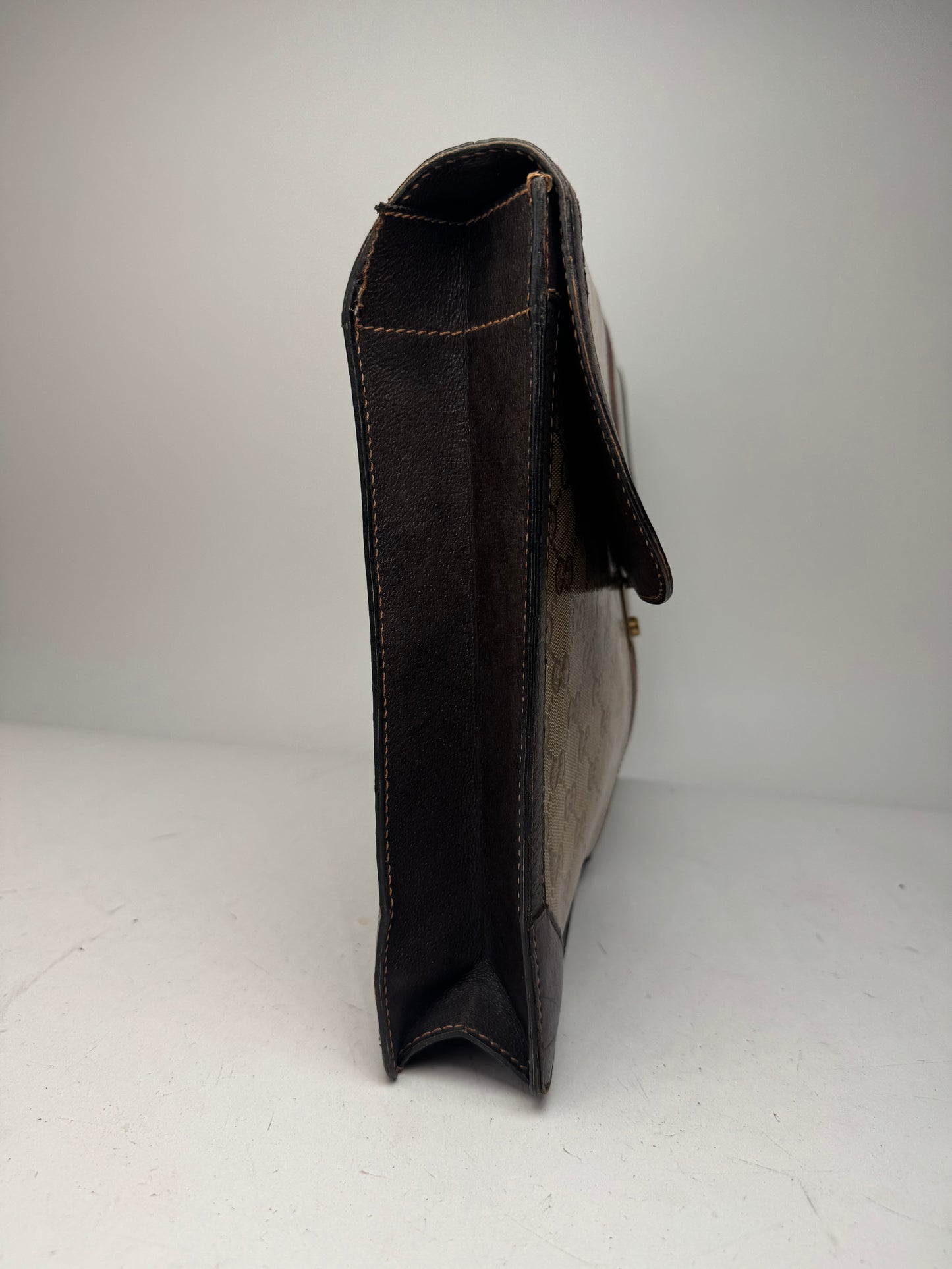 Vintage Gucci Monogram Leather Bruefcase Brown Golden